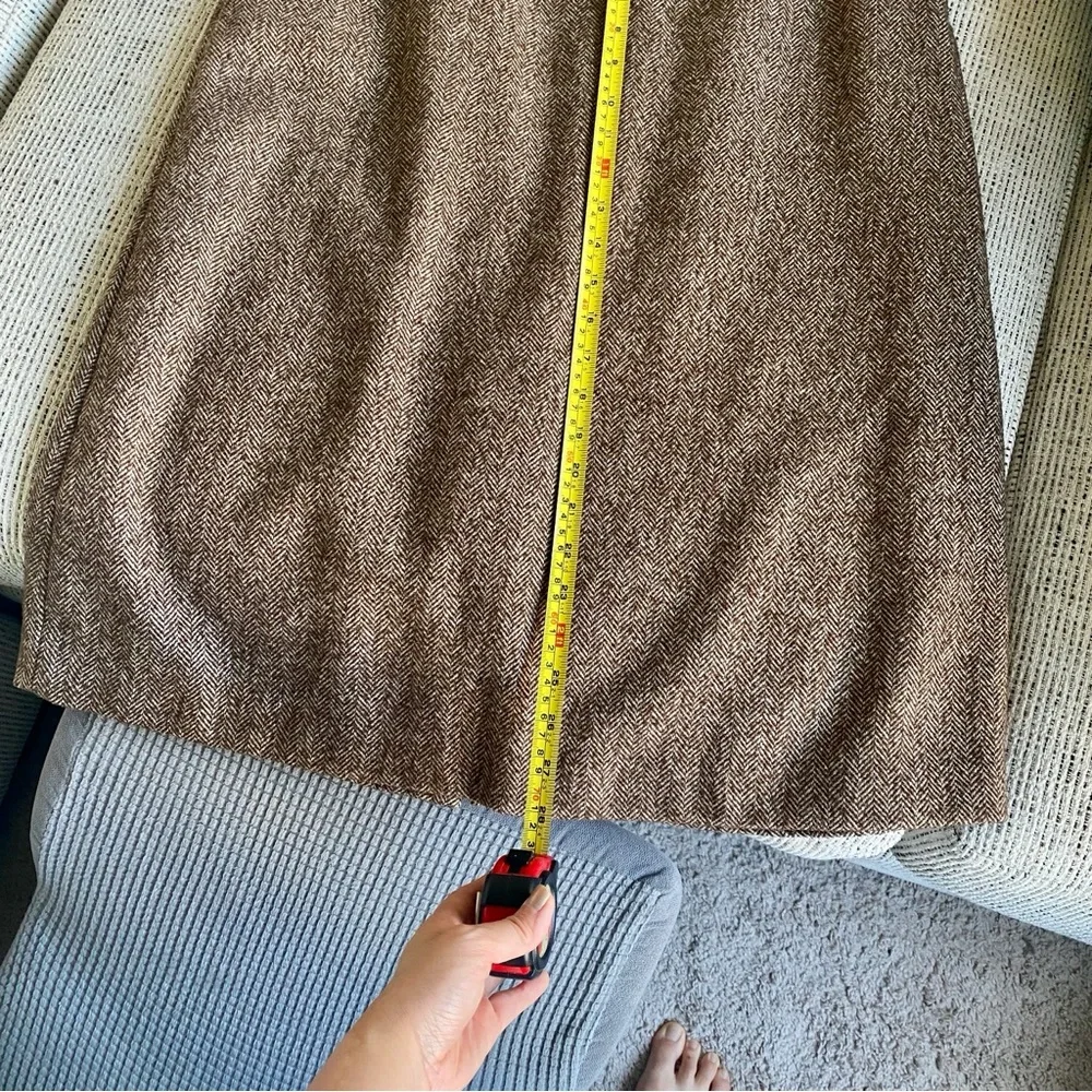 Brown fishbone wool mid length A-line skirt size 8 - Picture 7 of 8